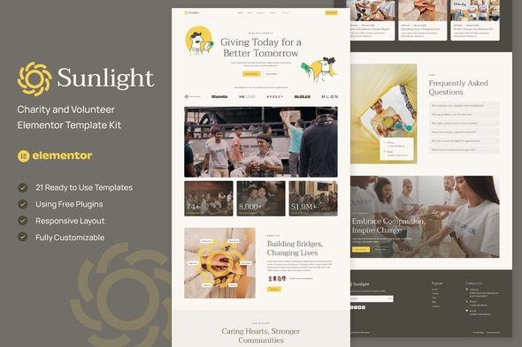 Sunlight - Charity and Volunteer Elementor Template Kit Sunlight - Charity and Volunteer Elementor Template Kit